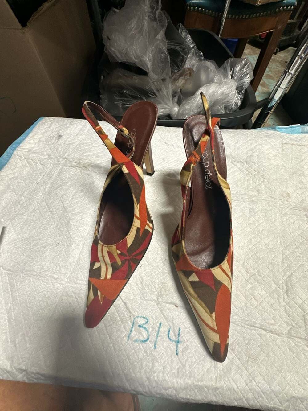 Coup D'etat Geometric Print Slingback Heels Size 10B